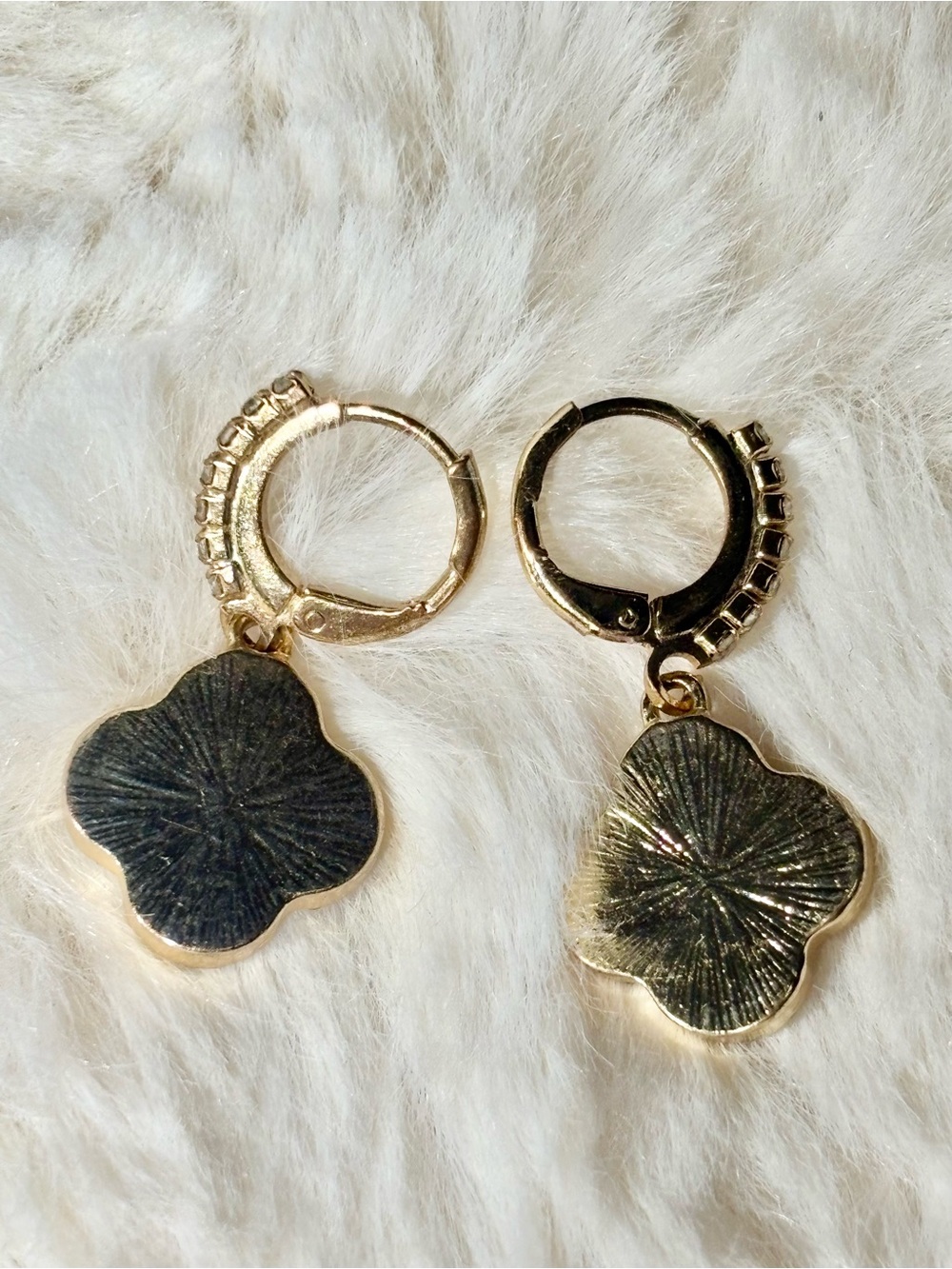 14K Gold Plated White Clover Crystal Drop Earrings - Picture 7 of 8